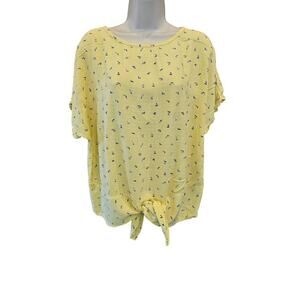 Buffalo David Bitton Tie Front Top Blouse XL Yellow Print oversized boho EUC